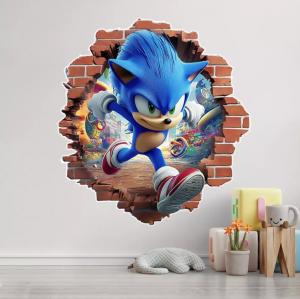 Adesivo Buraco 3D - Sonic Adesivo Vinil   Corte Contorno Depile e Mascara 